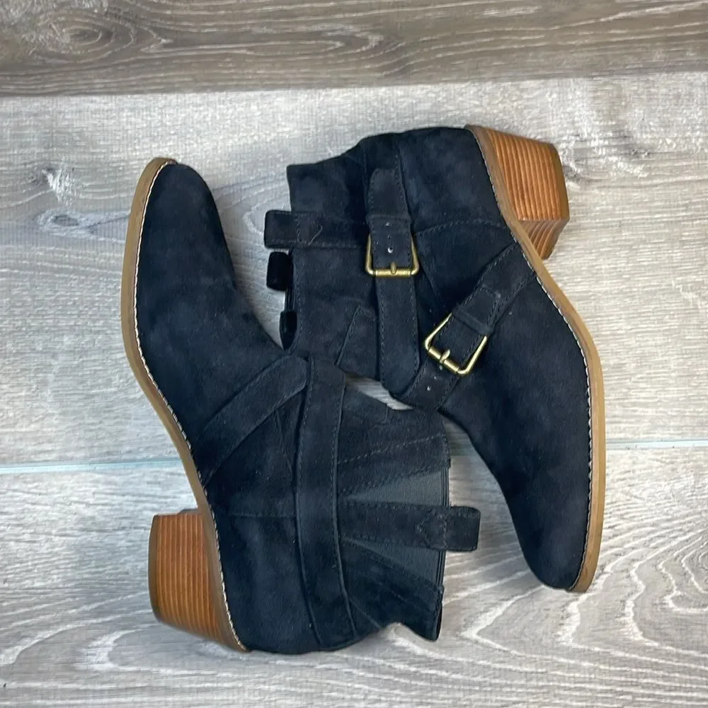 Cole Haan Grand OS Jensyn Womens Sz 7.5B Black Leather Pull On Buckle Ankle Boot
